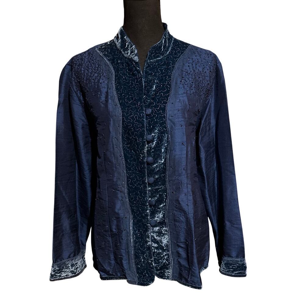 Chico's Blue 100% Silk Jacket Blazer Women's Size 3 XL